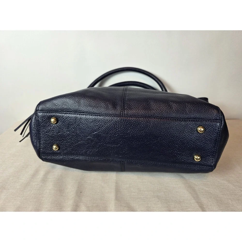 Onna‎ Ehrlich Navy Blue L Satchel Crossbody Pebbled Leather Handbag Classic EUC